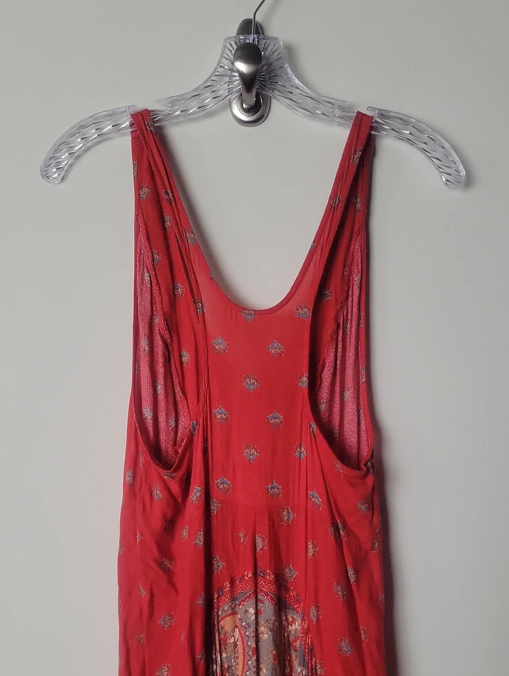 Free People Faithfully Yours V Neck Slip Dress Maxi Red Paisley Boho Hippie XS